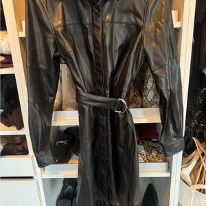 French Connection Black Leather Belted Jacket
